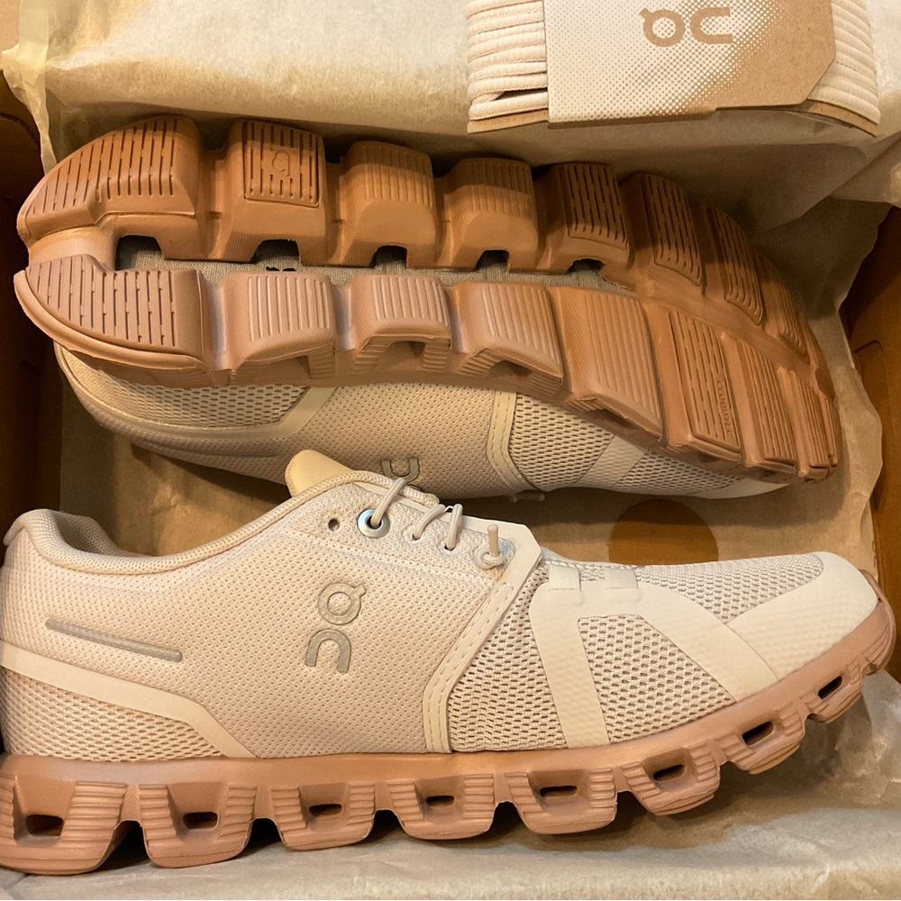 On Running Cream and Pink Athletic Shoes CloudTec Sole